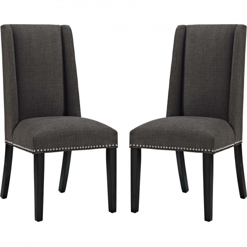 Baron Dining Chair in Brown Fabric with Nailhead (Set of 2)