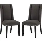 Baron Dining Chair in Brown Fabric with Nailhead (Set of 2)