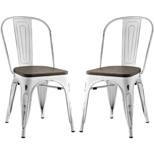 Promenade Dining Chair in Distressed White Steel & Bamboo (Set of 2)