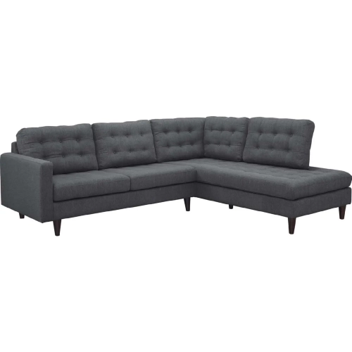 Empress Sectional Sofa with Right Facing Chaise in Tufted Gray Fabric