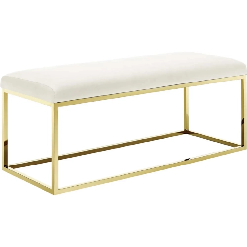 Anticipate Fabric Bench in Ivory Velvet on Gold Stainless