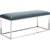 Gaze Bench in Sea Blue Velvet on Silver Stainless Steel