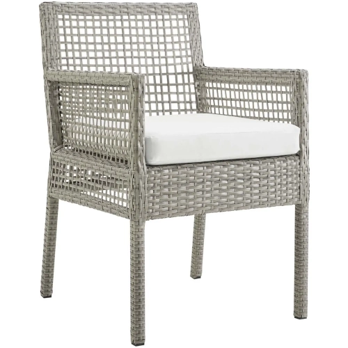 Aura Outdoor Gray Wicker Rattan Dining Armchair with White Fabric