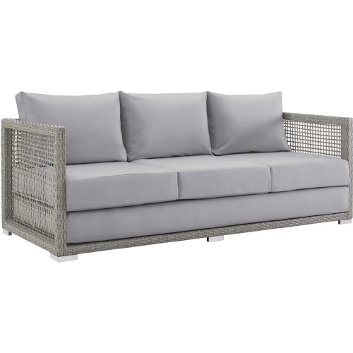 Aura Outdoor Gray Wicker Rattan Sofa with Gray Fabric