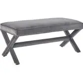 Rivet Bench in Grey Velvet with Nailhead Trim