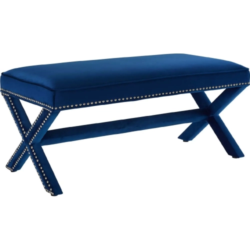 Rivet Bench in Navy Blue Velvet with Nailhead Trim