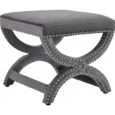 Expound Ottoman in Grey Velvet with Nailhead Trim