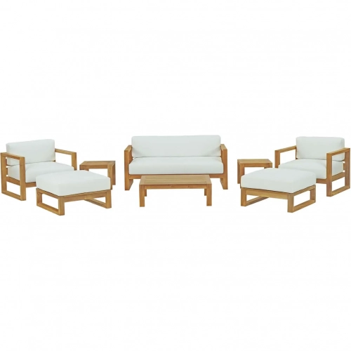 Upland Outdoor 8 Piece Sofa Set in Teak with White Fabric