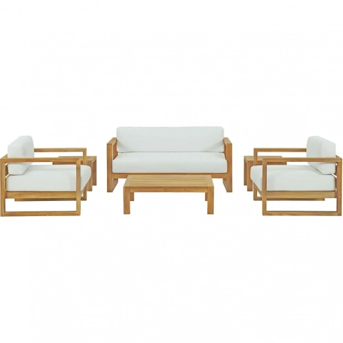 Upland Outdoor 6 Piece Sofa Set in Teak with White Fabric