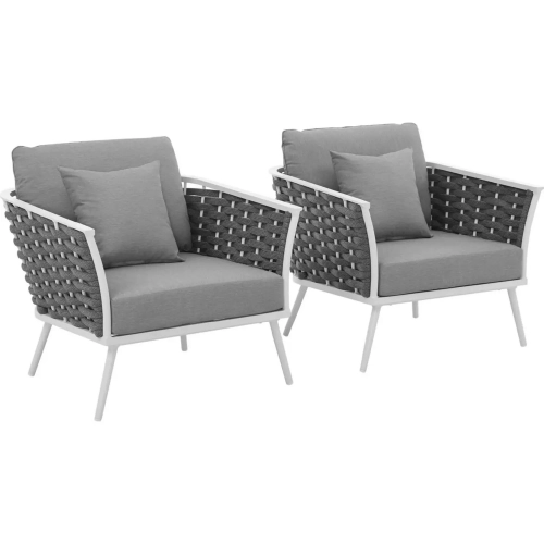 Stance Outdoor Arm Chair in White with Gray Fabric (Set of 2)