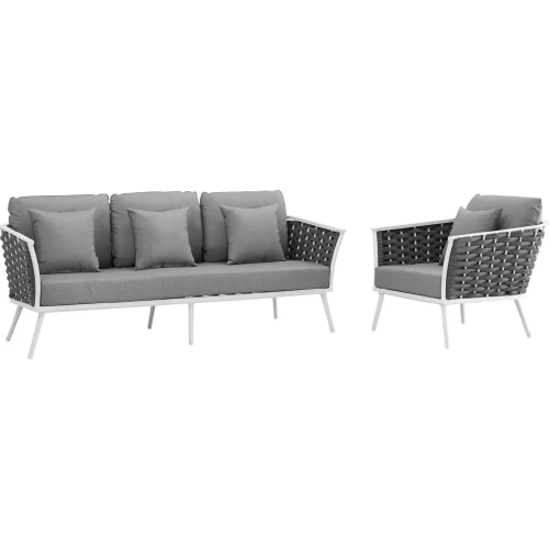 Stance Outdoor Sofa & Arm Chair Set in White with Gray Fabric
