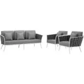 Stance Outdoor Sofa & 2 Arm Chair Set in White with Gray Fabric