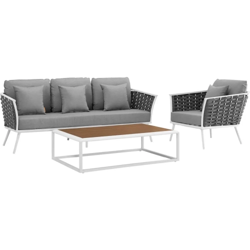 Stance 3 Piece Outdoor Sofa Set in White with Gray Fabric