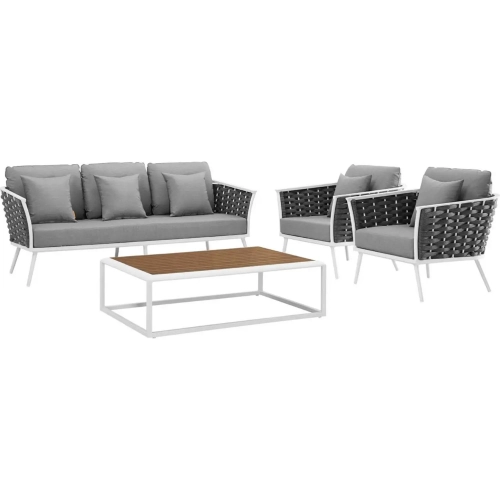 Stance 4 Piece Outdoor Sofa Set in White with Gray Fabric