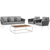Stance 4 Piece Outdoor Sofa Set in White with Gray Fabric