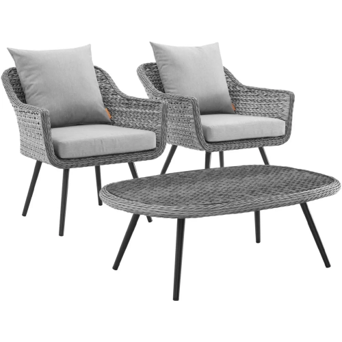 Endeavor 3 Piece Outdoor Poly Wicker Arm Chair Set in Gray