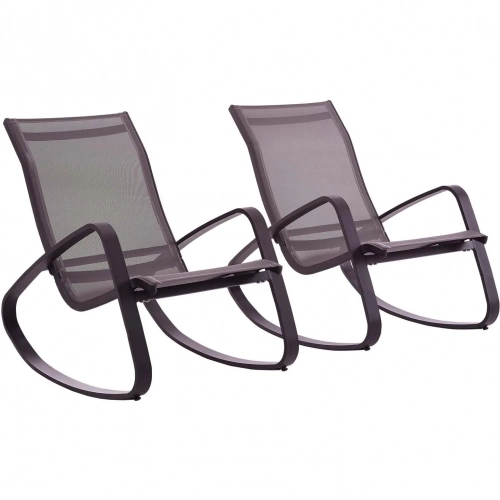 Traveler Outdoor Rocking Lounge Chair with Black Mesh Sling (Set of 2)