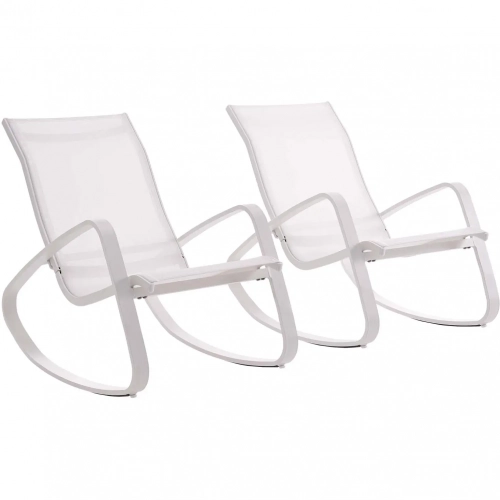 Traveler Outdoor Rocking Lounge Chair with White Mesh Sling (Set of 2)