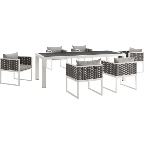Stance 7 Piece Outdoor Dining Set in White with Gray Fabric