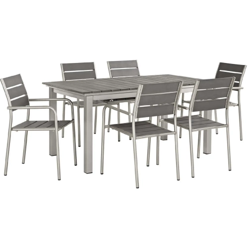 Shore 7 Piece Outdoor Dining Set in Aluminum with Gray Poly Wood