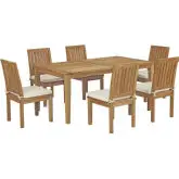 Marina 7 Piece Outdoor Dining Set in Teak & White Fabric