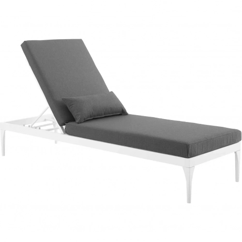 Perspective Outdoor Chaise in White Metal & Charcoal Fabric