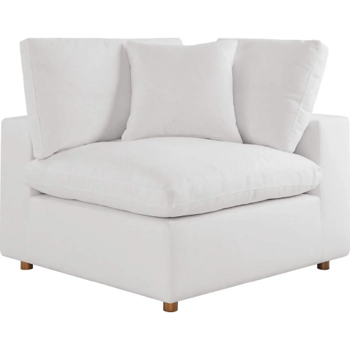 Commix Down Overstuffed Corner Chair Sectional Unit in Pure White Fabric