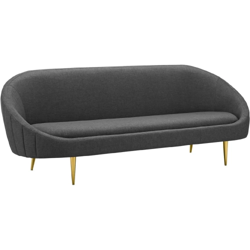 Sublime Curve Sofa in Gray Fabric with Channel Tufted Back & Gold Legs