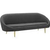 Sublime Curve Sofa in Gray Fabric with Channel Tufted Back & Gold Legs