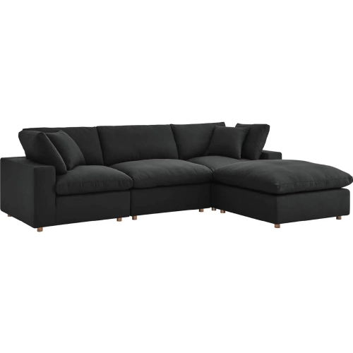 Commix Down Overstuffed 4 Piece Sectional Sofa in Black Fabric