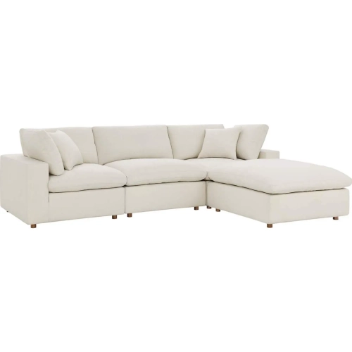 Commix Down Overstuffed 4 Piece Sectional Sofa in Light Beige Fabric