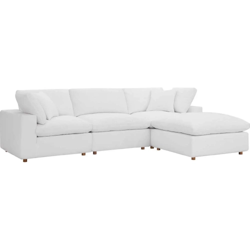 Commix Down Overstuffed 4 Piece Sectional Sofa in Pure White Fabric