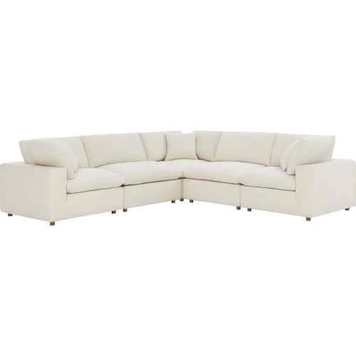 Commix Down Overstuffed 5 Piece Sectional Sofa in Light Beige Fabric
