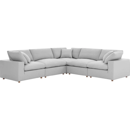 Commix Down Overstuffed 5 Piece Sectional Sofa in Light Gray Fabric