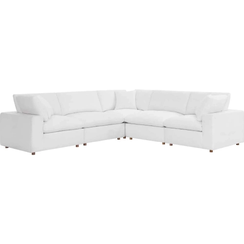 Commix Down Overstuffed 5 Piece Sectional Sofa in Pure White Fabric