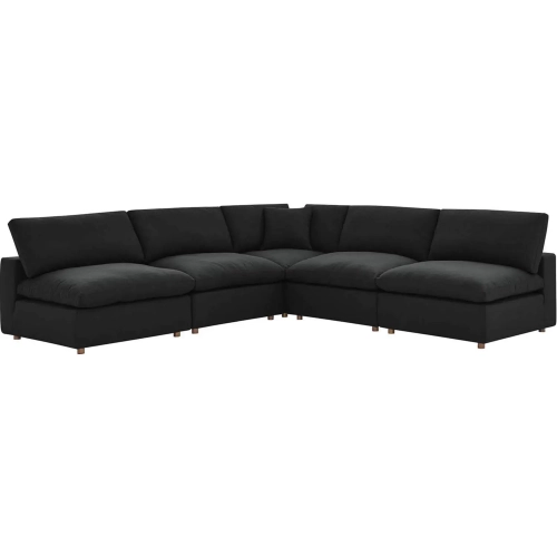 Commix Down Overstuffed 5 Piece Armless Sectional Sofa in Black Fabric