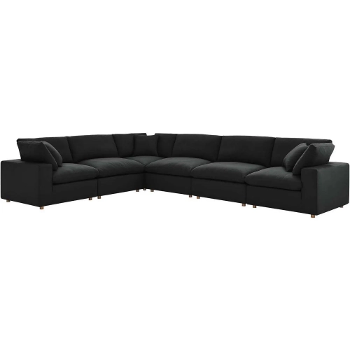 Commix Overstuffed 6 Piece Sectional Sofa in Black Fabric