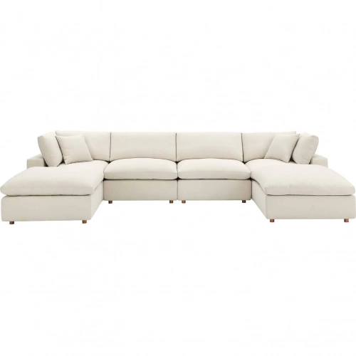 Commix Down Overstuffed 6 Piece Sectional Sofa in Light Beige Fabric