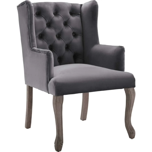 Realm French Vintage Dining Arm Chair in Tufted Grey Velvet