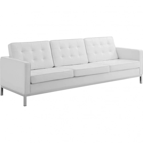 Loft Sofa in White Leatherette & Stainless Steel