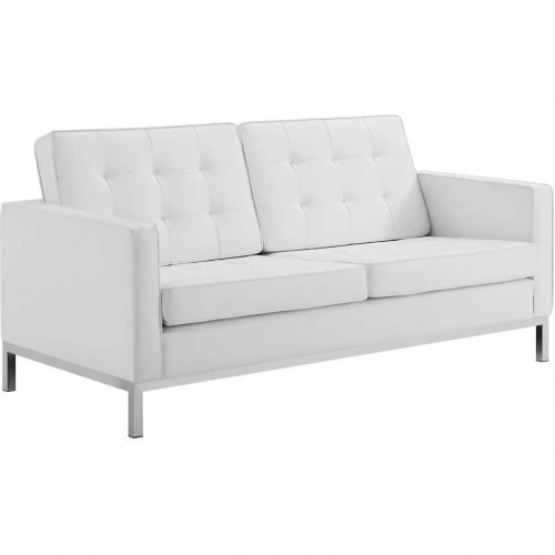 Loft Loveseat in White Leatherette & Stainless Steel