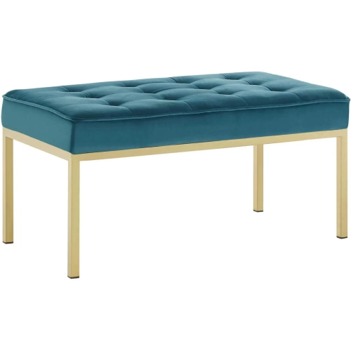 Loft 34" Bench in Teal Blue Velvet & Gold Stainless Steel