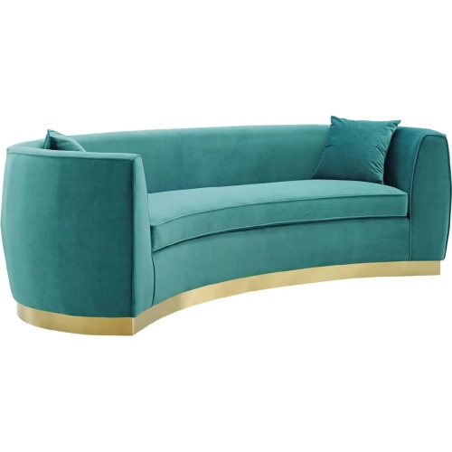 Resolute Curved Sofa in Teal Performance Velvet & Gold Stainless