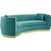 Resolute Curved Sofa in Teal Performance Velvet & Gold Stainless