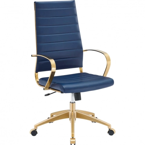 Jive High back Office Chair in Navy Leatherette & Gold Metal Stainless