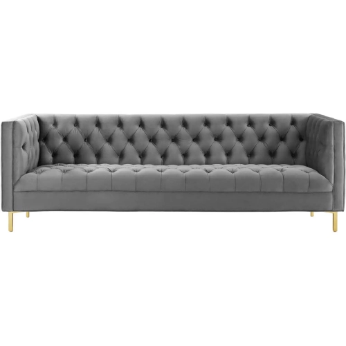 Delight Sofa in Tufted Gray Velvet on Gold Stainless