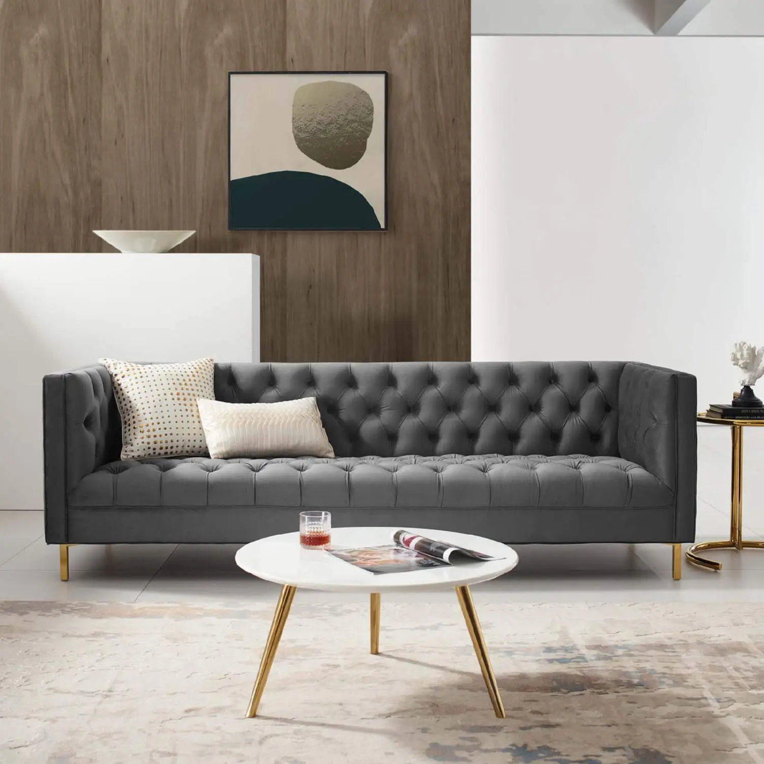 Delight Tufted Button Velvet Sofa - Thumbnail 4