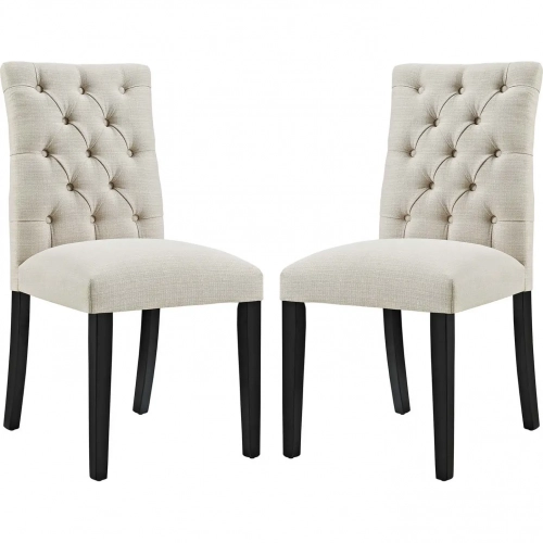 Duchess Dining Chair in Tufted Beige Fabric (Set of 2)