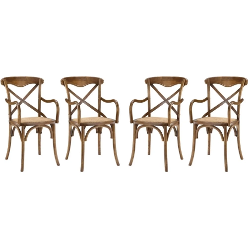 Gear Dining Arm Chair in Walnut Finish with Rattan Seat (Set of 4)