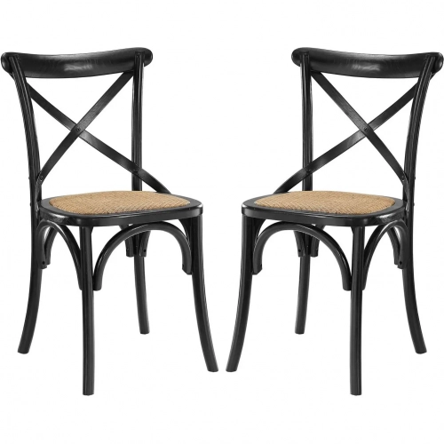 Gear Dining Chair in Black Wood with Rattan Seat (Set of 2)